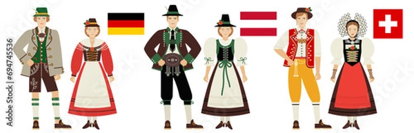 Obraz flags and costumes of German-speaking countries of Western Europe