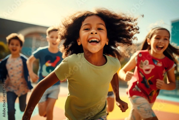 Fototapeta There are many children running together on a court. Generative AI