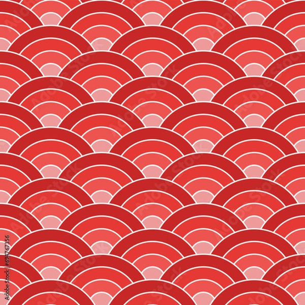 Fototapeta Red shade of Japanese wave pattern background. Japanese seamless pattern vector. Waves background illustration. for clothing, wrapping paper, backdrop, background, gift card.