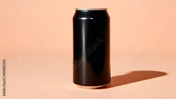 Fototapeta Isolated Black Drink Can. Refreshing Cold Soda Beverage in Shiny Metallic Aluminum Container Generative Ai. Concept for Design