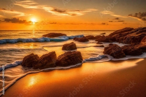 Obraz sunset on the beach and generated AI