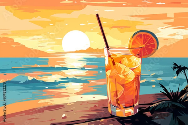 Obraz cocktail on the beach with sunset