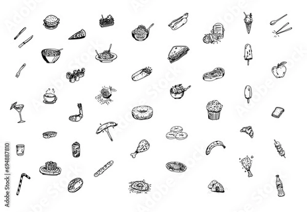 Fototapeta Food Icon Set with 47 Icons for Restaurants, Bars and Cafes