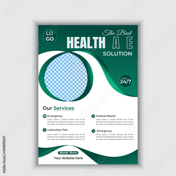 Obraz Healthcare cover a4 template design and flat icons for a report and medical brochure design, flyer, leaflets decoration for printing and presentation vector. for web banner ads.