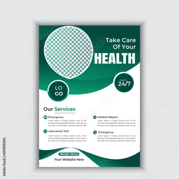 Obraz Healthcare cover a4 template design and flat icons for a report and medical brochure design, flyer, leaflets decoration for printing and presentation vector. for web banner ads.