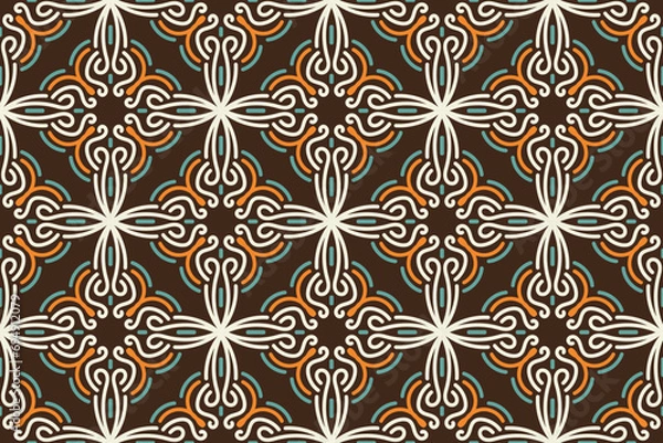 Fototapeta Seamless geometric pattern with floral elements on white background. vintage vector abstract design. Decorative lattice in Arabic style. Background for textile, fabric and wrapping.