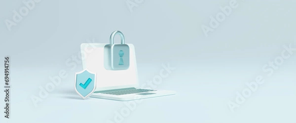 Fototapeta Cyber security data protection business technology information privacy concept. Blockchain and cyber security network. Padlock icon and internet technology networking. GDPR. EU.Banner. 3d rendering