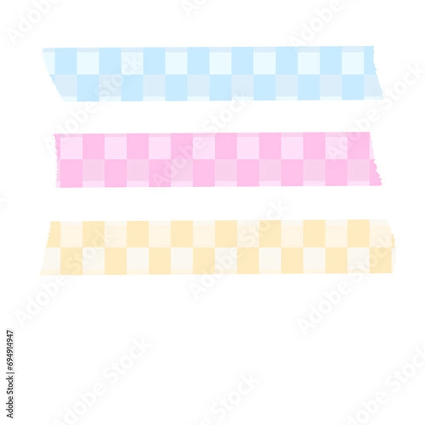 Obraz チェック柄の青ピンク黄色の半透明のマスキングテープ風セット