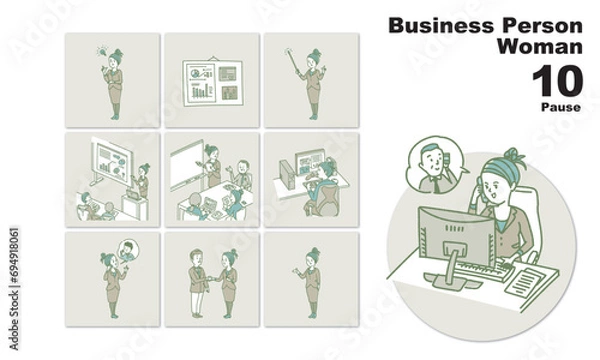Obraz ビジネスパーソンのイラスト素材、ビジネスウーマン、セット