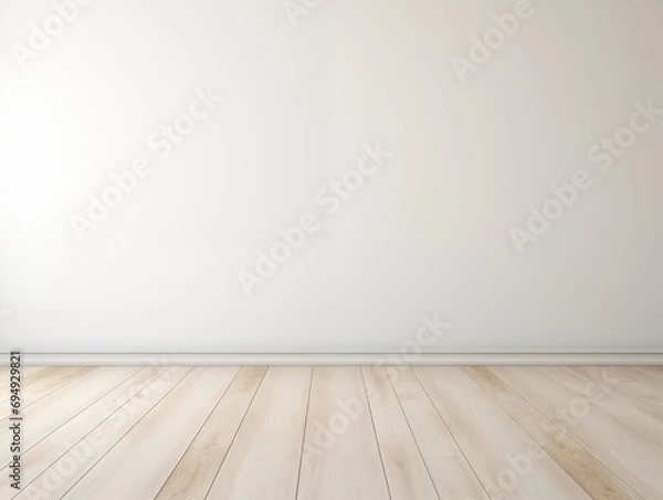 Fototapeta Empty room with wooden floor and white wall. Room mock-up for interior design