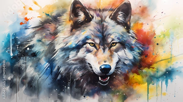 Obraz artystyczny portret wilka w stylu akwareli