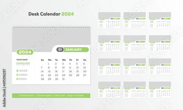 Fototapeta Monthly calendar template for 2024 year. Desk calendar in a minimalist style. 2024 calendar with holidays