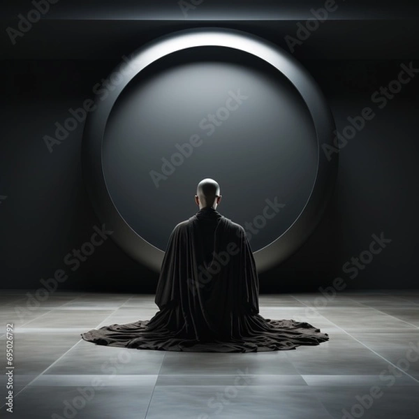 Fototapeta buddhist monk in meditation pose over black background