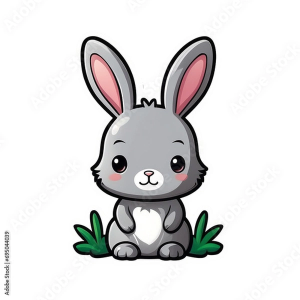 Fototapeta Adorable Kawaii Bunny Sticker: Fluffy White Rabbit with Rosy Cheeks and Sparkling Eyes, Perfect for Adding Cuteness to Your Notebooks, Journals, and Accessories, geneative ai
