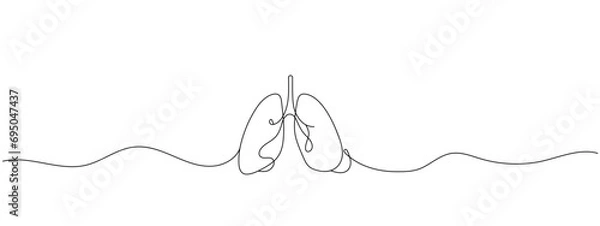 Obraz One continuous line drawing of anatomical human lungs organ. Dynamic medical internal anatomy concept. Single line draw graphic design vector illustration