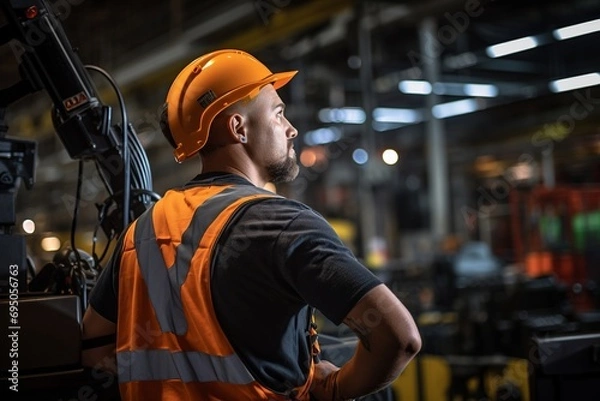 Fototapeta Step into the world of manufacturing as this close-up photo captures a Production Engineer collaborating with a team on the assembly line. With a focus on providing guidance and expertise