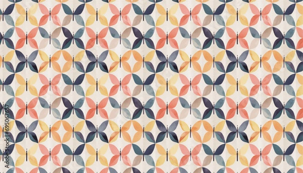 Obraz retro pop watercolor seamless pattern, vector graphic resources, 16:9 widescreen wallpaper / backdrop , butterfly motif