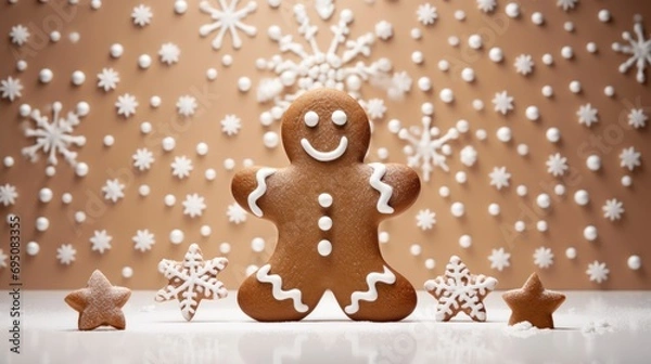 Obraz  a close up of a ginger on a table with snowflakes and snowflakes in the background.