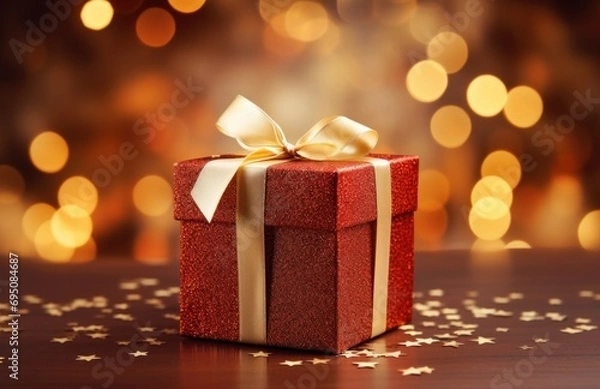 Obraz a christmas present box on a red background