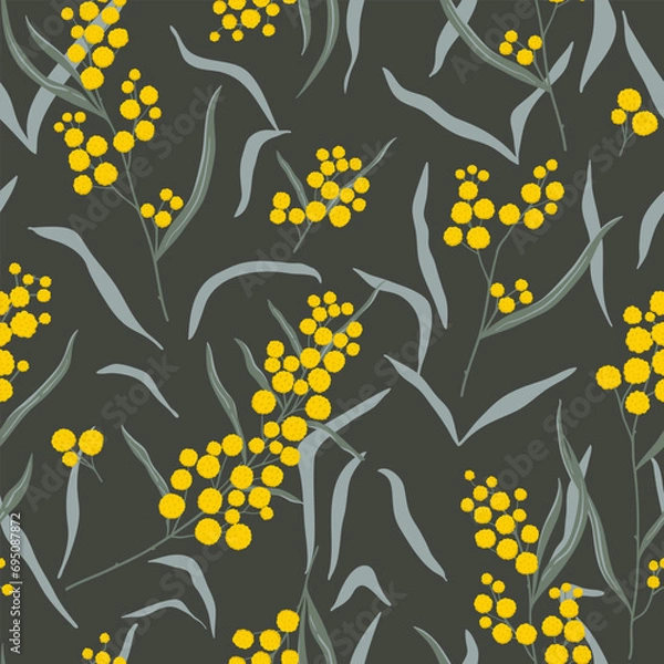 Fototapeta Hand drawn vector wattle branch seamless pattern