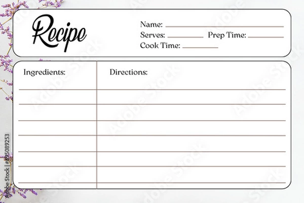 Obraz Blank Recipe Cards for Bridal Shower and Wedding, recipe card template v5