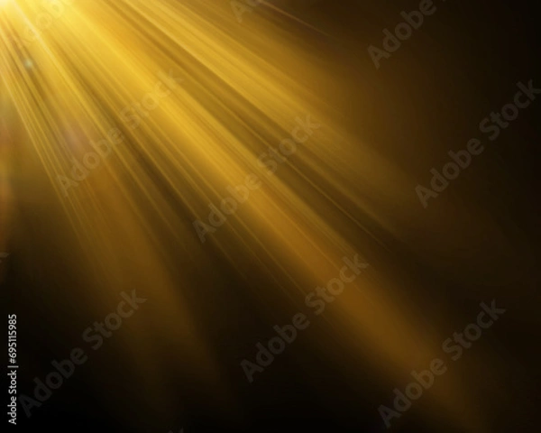 Fototapeta Bright sun flare. Bright glow from a searchlight. Realistic shine ray overlay on a dark background