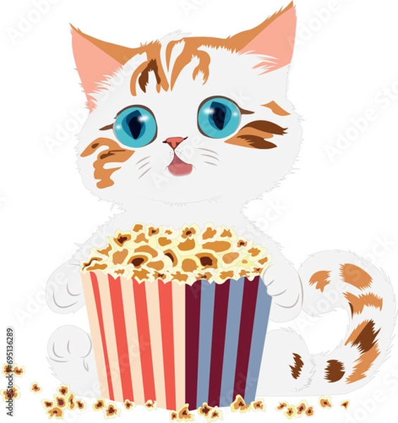 Obraz Kitten with popcorn