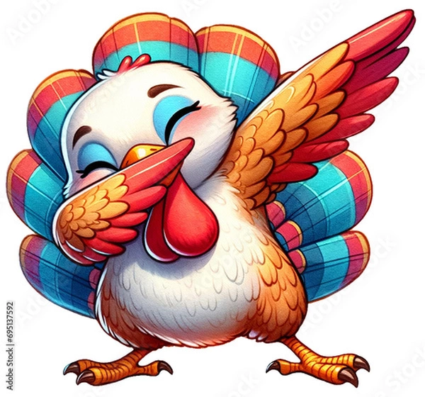 Fototapeta An adorable watercolor dabbing turkey clipart - perfectly isolated, with soft natural watercolor texture. Cool party vibe.
