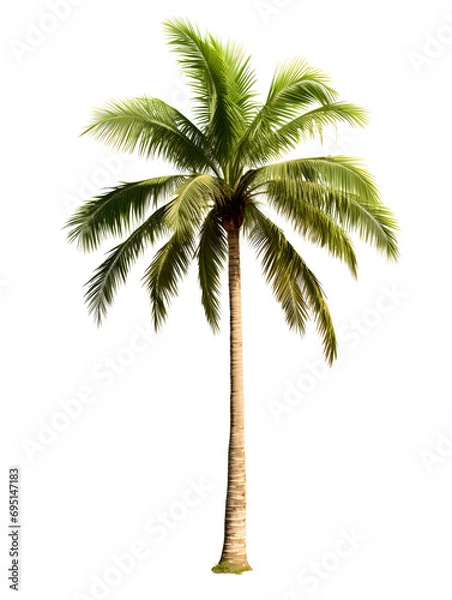 Fototapeta A tall palm tree stands alone isolated PNG, height and slender trunk give it a sense of grandeur and strength