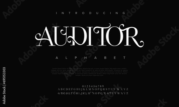 Obraz Auditor premium luxury elegant alphabet letters and numbers. Elegant wedding typography classic serif font decorative vintage retro. Creative vector illustration