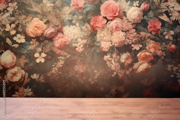 Obraz テーブル、クラシカルな花柄の壁紙