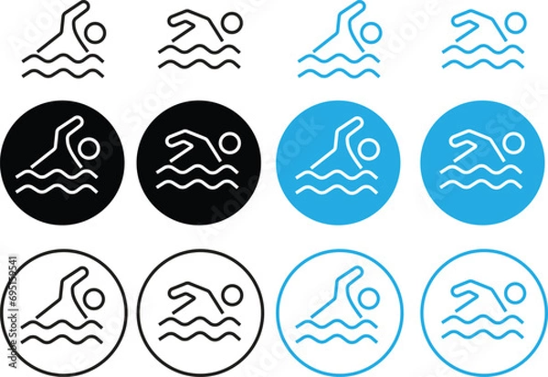 Fototapeta Set of Swimmer icons in trendy Linear style with editable stock on transparent background. Swim icons page symbols for your web site designs. Concept of swimming pool, summer competition and more.