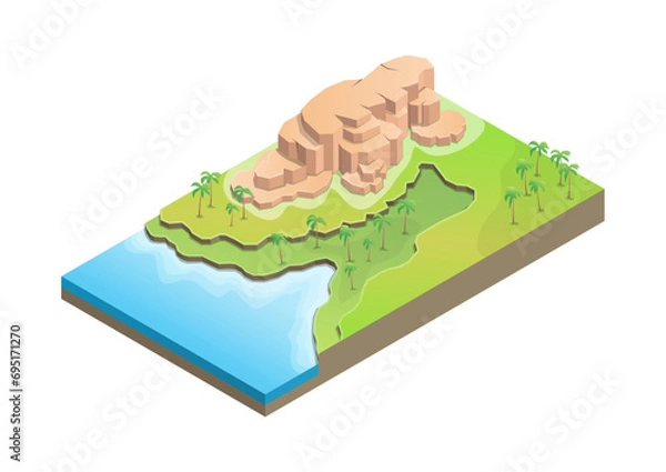 Fototapeta isometric tropical beach with rocky mountain
