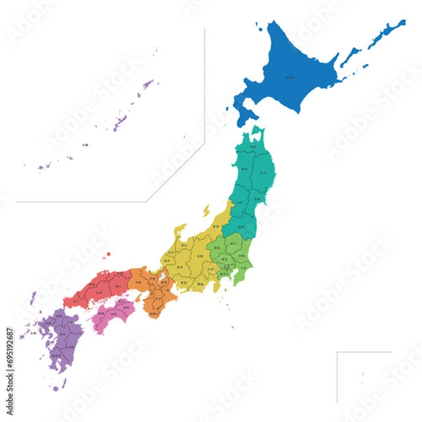 Obraz 地方別に色分けした日本地図