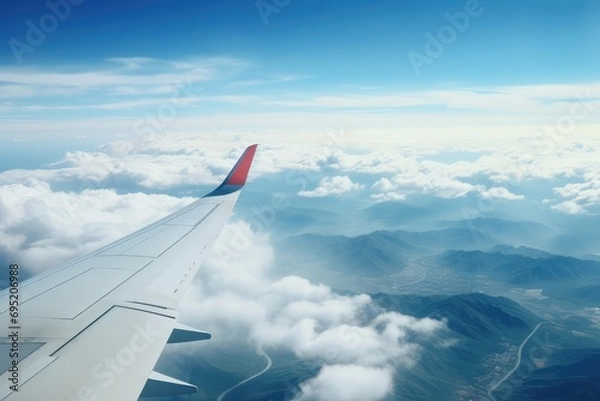 Fototapeta winglet of a airplane. Generative AI