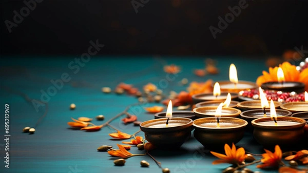 Obraz Diwali is an Indian holiday, the festival of fire.  diyas oil lamps.
