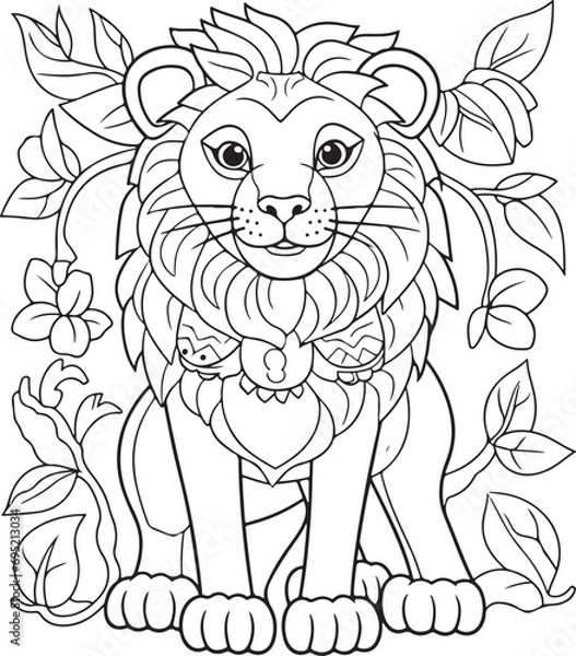 Fototapeta cute lion hand drawn coloring page illustration