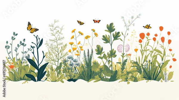 Fototapeta vector artwork inspired by the concept of biodiversity. The subject, an array of diverse flora and fauna, occupies a clean background.