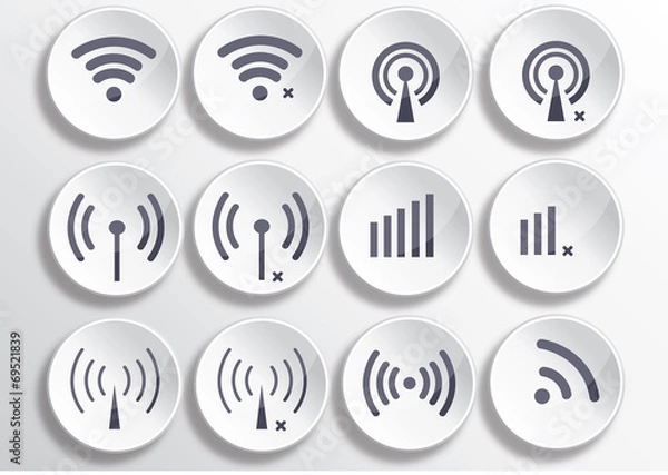 Fototapeta Set of different wireless 3d buttons and wifi icons