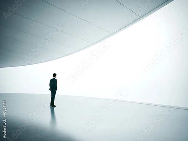 Fototapeta Businessman looking at wide shining screen