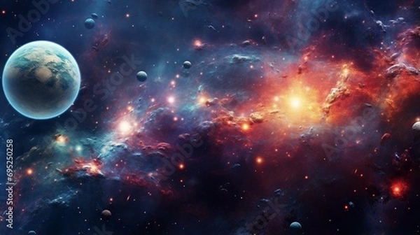 Fototapeta Planets, stars and galaxies in outer space showing the beauty of space exploration. Beautiful , stars and galaxies