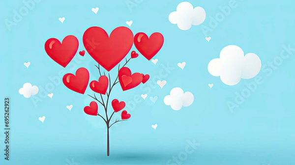 Fototapeta Heart shape tree on blue background with copyspace for web banner, Happy Valentines.