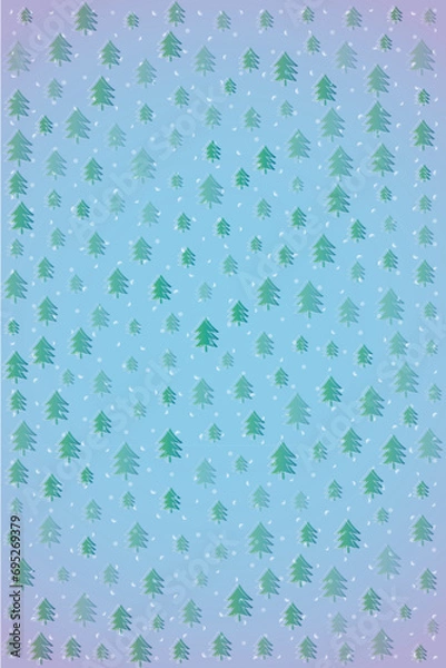 Fototapeta Neutral Christmas background made by shimmering trees and silhouettes of trees and translucent snowflakes without text