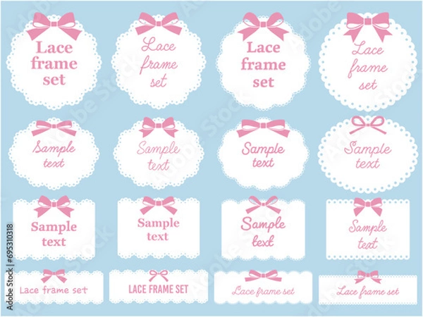 Obraz リボン付きレース風フレームのベクターイラストセット