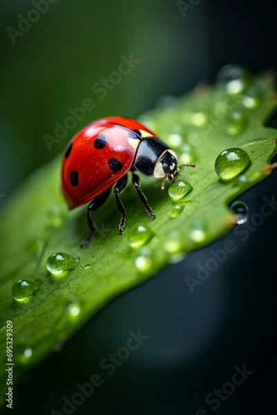 Fototapeta cinematic photography of a ladybird on a leaf created with Generative Ai