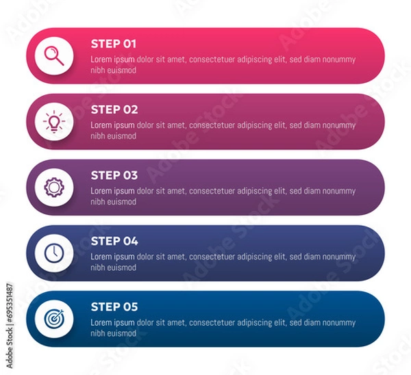Fototapeta Vector illustration paper cut note infographic template with 5 options or step icons.
