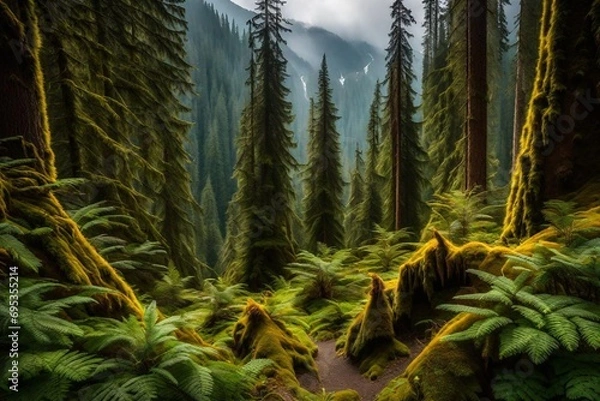 Fototapeta pine tree forest  and generated AI