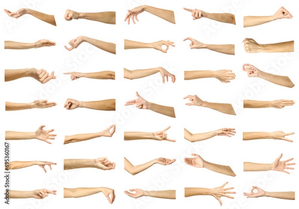 Fototapeta Big set of getures of female caucasian hand gestures with french manicure