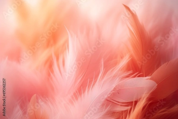 Fototapeta Soft feathers background, peach fuzz and pink colors, blur