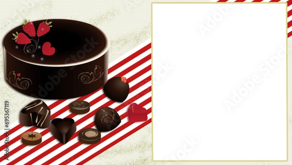 Obraz チョコレートやチョコレートケーキでバレンタインデーのイラスト背景素材